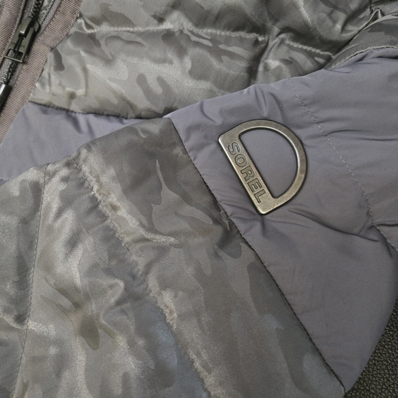 Sorel Camo Silver Gray Quilted Down Winter Jacket Small - Picture 7 of 10